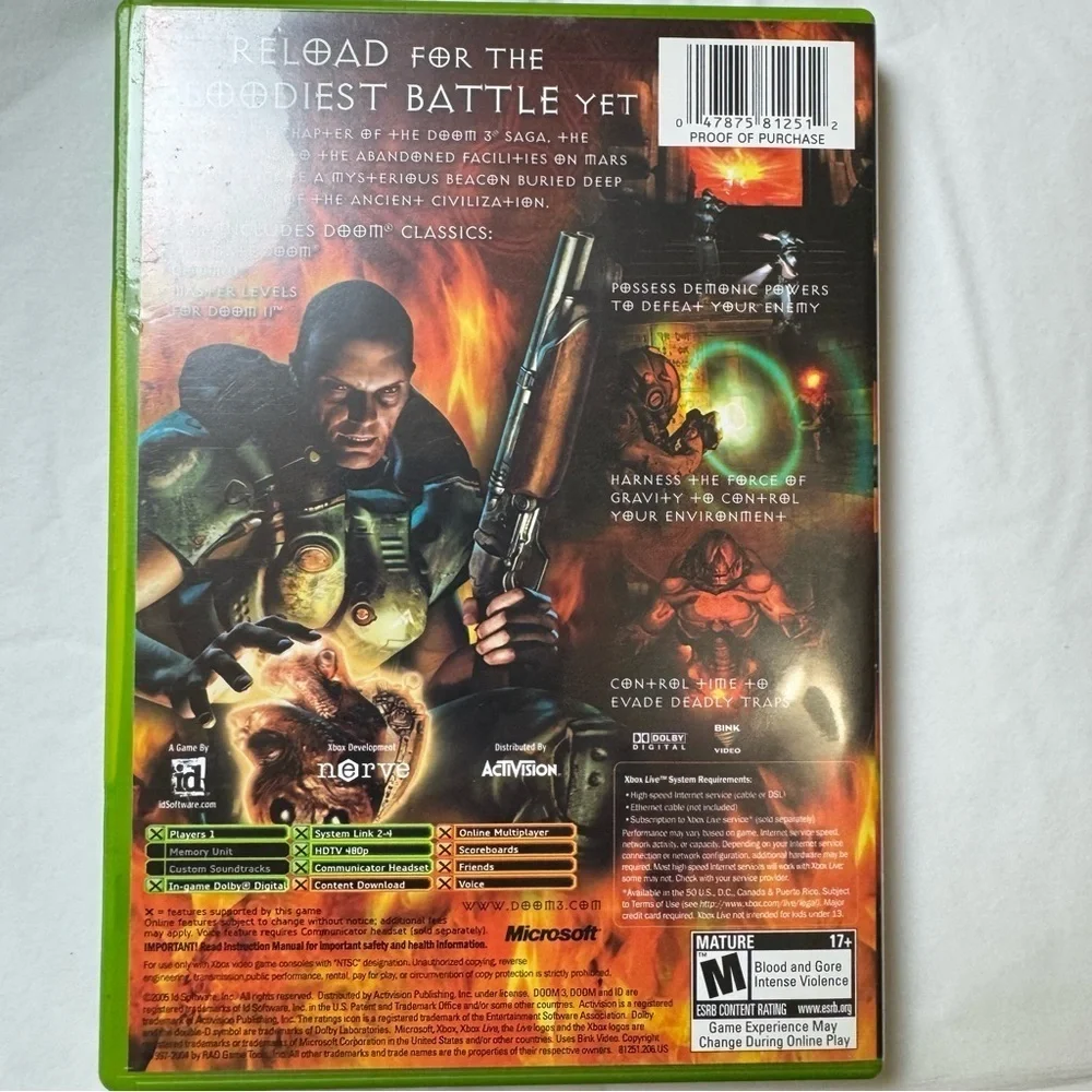 Doom 3: Resurrection of Evil (Microsoft Xbox, 2005) CIB, Original Label, Tested